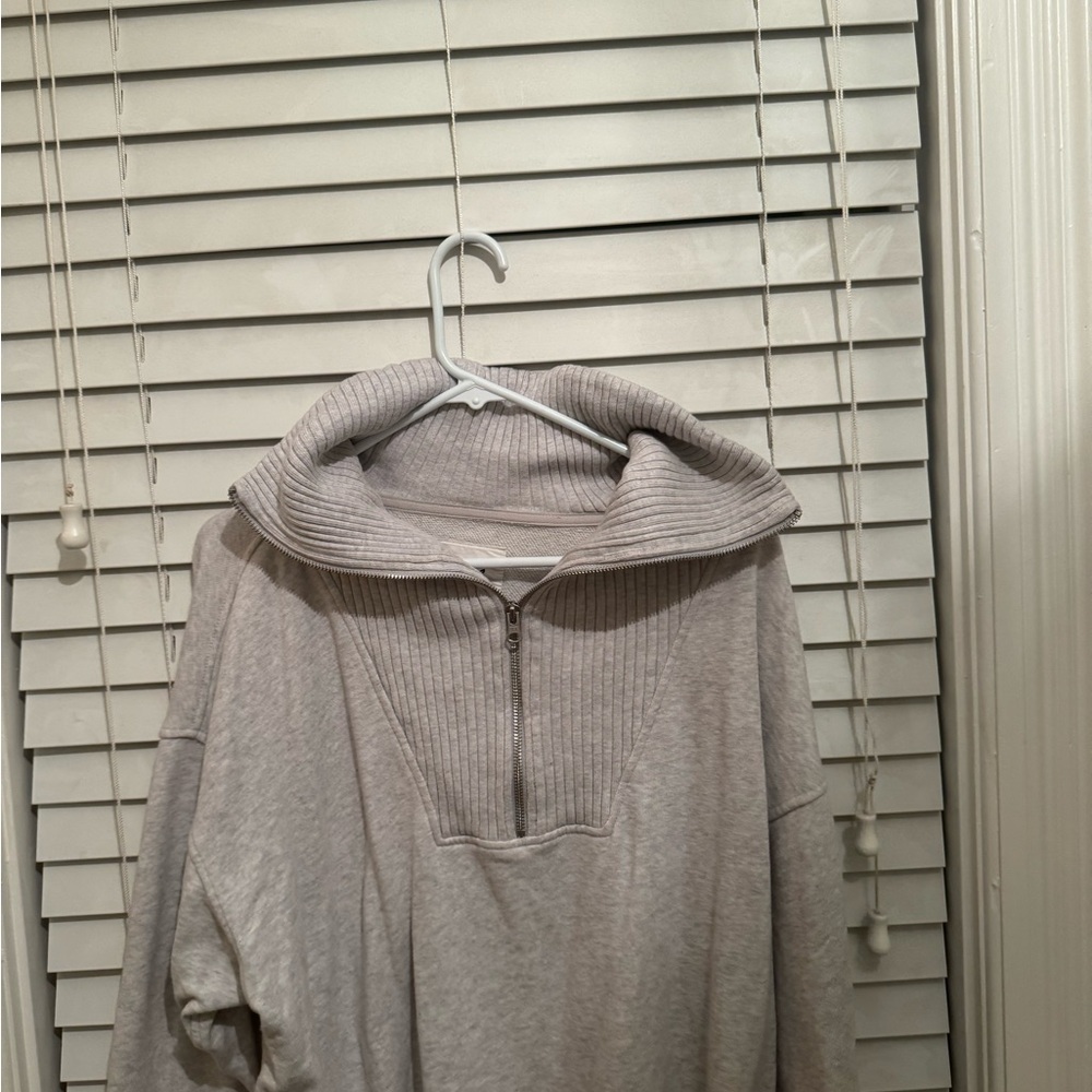 Aerie Light Gray Ribbed Zip-Up